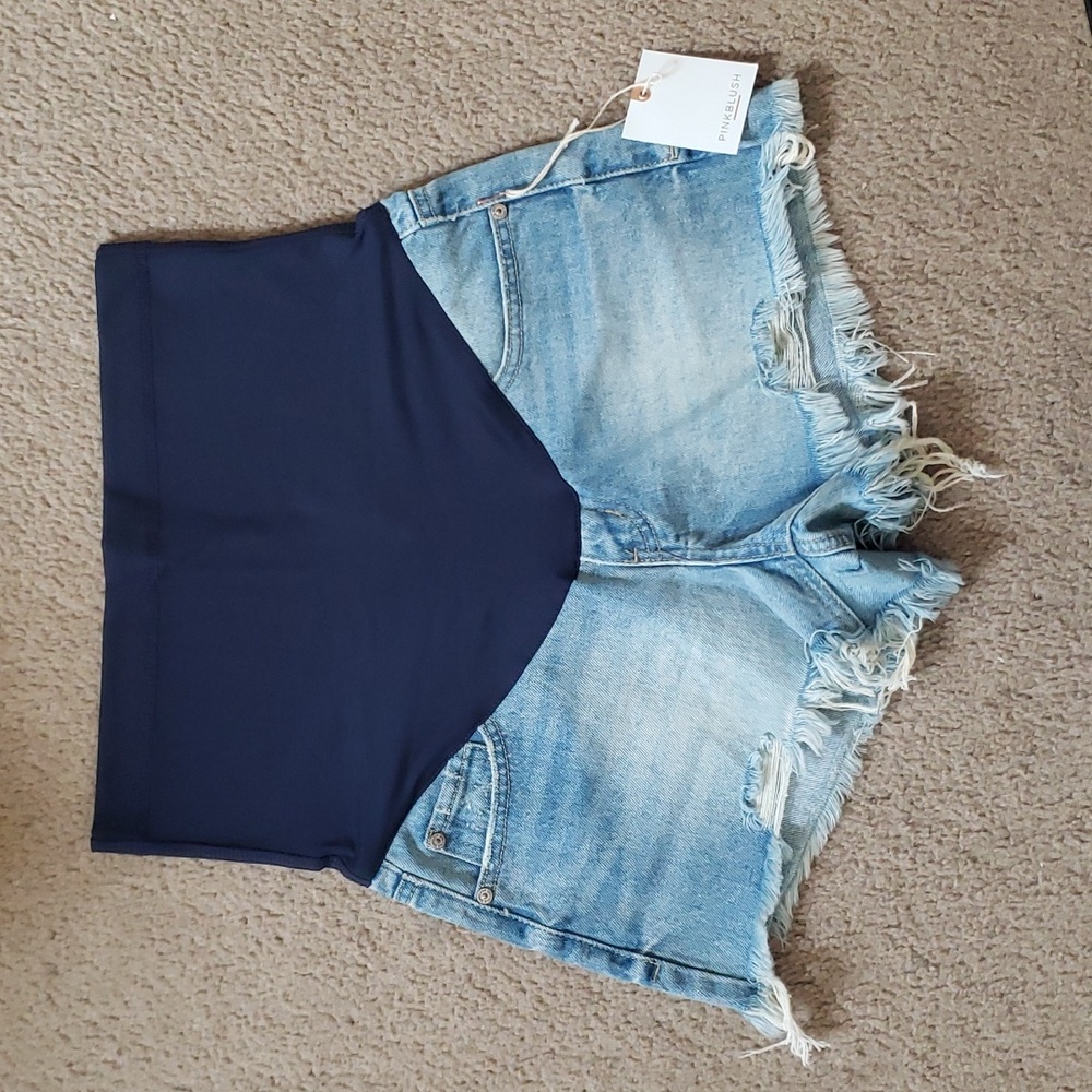 Pinkblush Distressed Denim Full Belly Maternity Shorts Size S